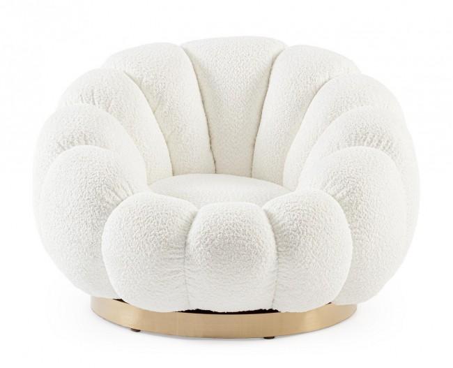 FLOREL modern kerek fehér bouclé fotel fém alappal a DODO-tól.