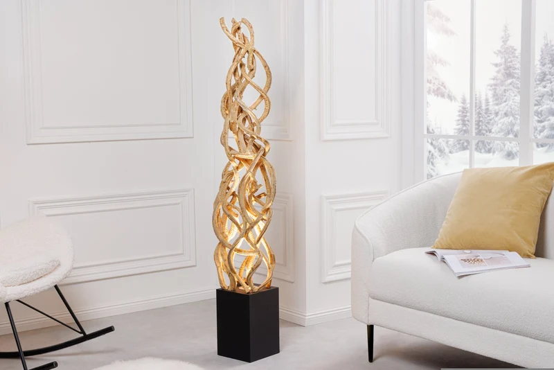 VIGNE barna, újrahasznosított fából készült állólámpa modern enteriőrben