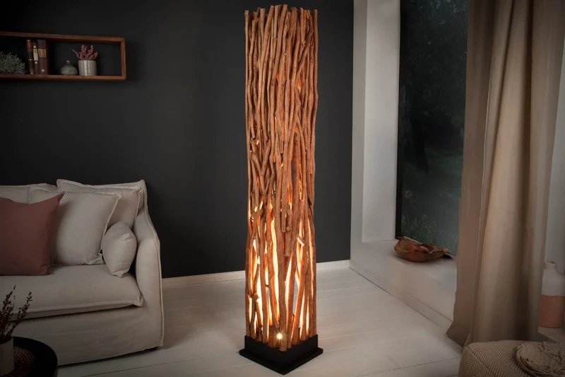 NATURE ART barna longánfa állólámpa természetes hatású enteriőrben